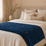 Thumbnail for Royal Blue Cotton Velvet Bed Runner | Hand-Tucked Bed Scarf with Tassels | Luxury Sofa Throw