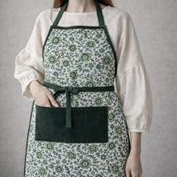Thumbnail for Handmade Block Print Cotton Apron, Velvet Pocket, Adjustable Straps