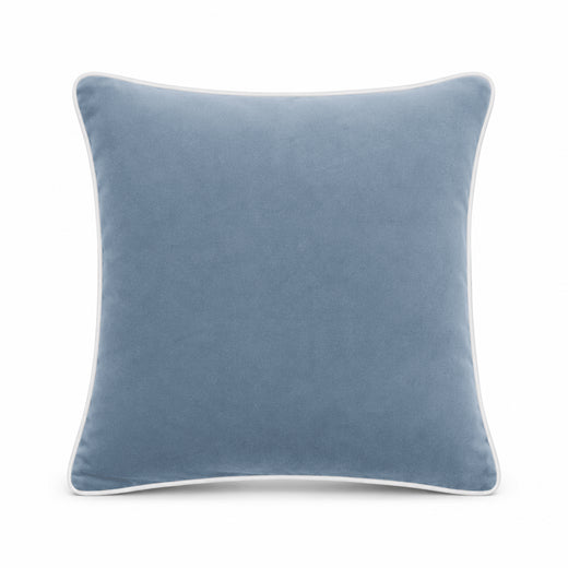 Sky Blue White piping Cotton Velvet Cushion Cover