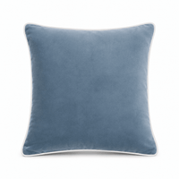 Thumbnail for Smoke Blue White piping Cotton Velvet Cushion Cover