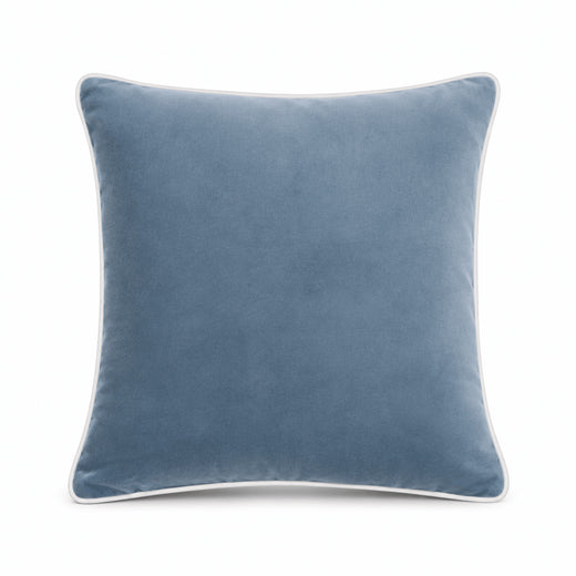 Smoke Blue White piping Cotton Velvet Cushion Cover