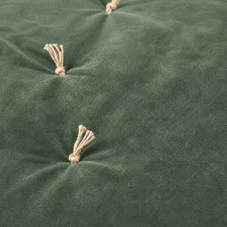 Sage Cotton Velvet Bed Runner | Hand-Tucked Bed Scarf with Tassels | Luxury Sofa Throw