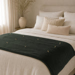 Thumbnail for Sea Weed Cotton Velvet Bed Runner | Hand-Tucked Bed Scarf with Tassels | Luxury Sofa Throw
