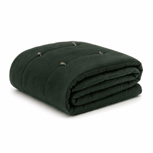 Sea Weed Cotton Velvet Bed Runner | Hand-Tucked Bed Scarf with Tassels | Luxury Sofa Throw