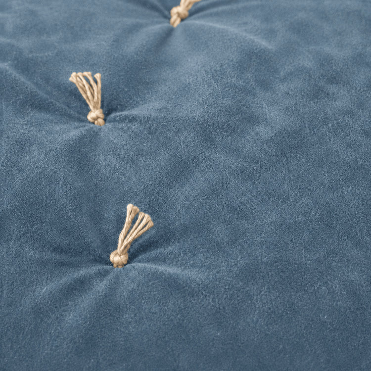 Smoke Blue Cotton Velvet Bed Runner | Hand-Tucked Bed Scarf with Tassels | Luxury Sofa Throw