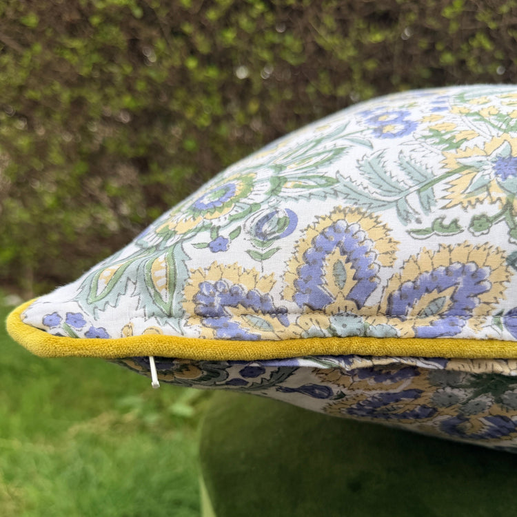 Hand Block Printed Cushion Cover with Cotton Velvet Piping | Custom Size