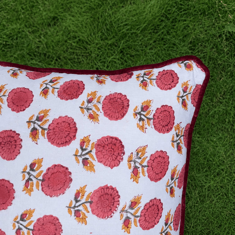 Hand Block Printed Cushion Cover with Cotton Velvet Piping | Custom Size