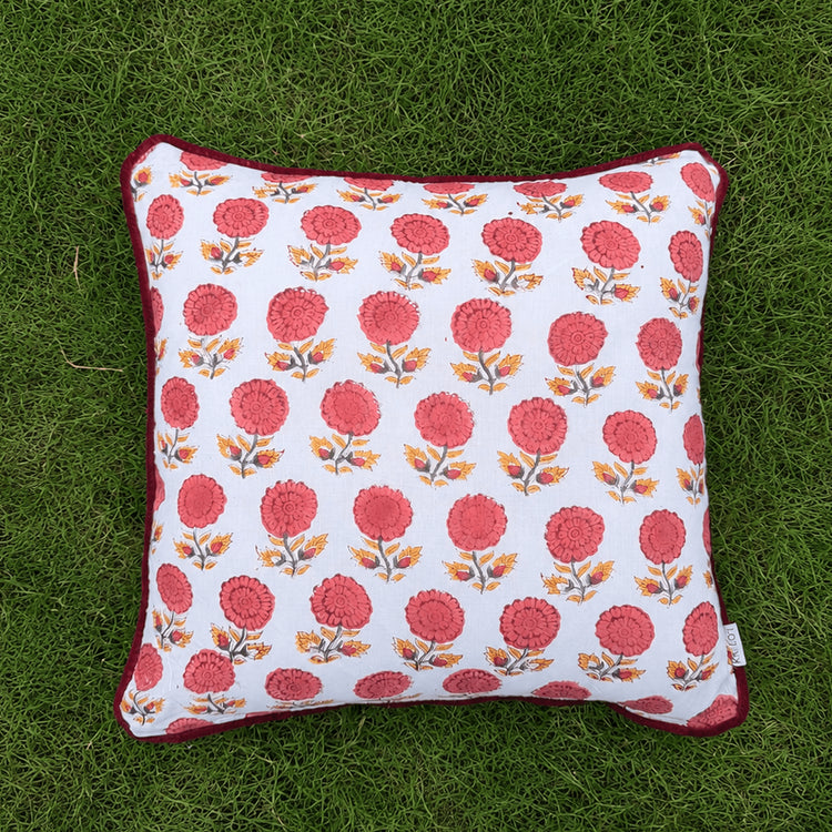 Hand Block Printed Cushion Cover with Cotton Velvet Piping | Custom Size