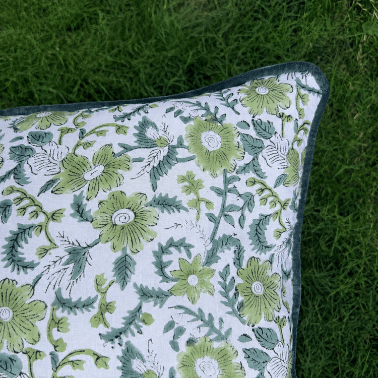 Hand Block Printed Cushion Cover with Cotton Velvet Piping | Custom Size