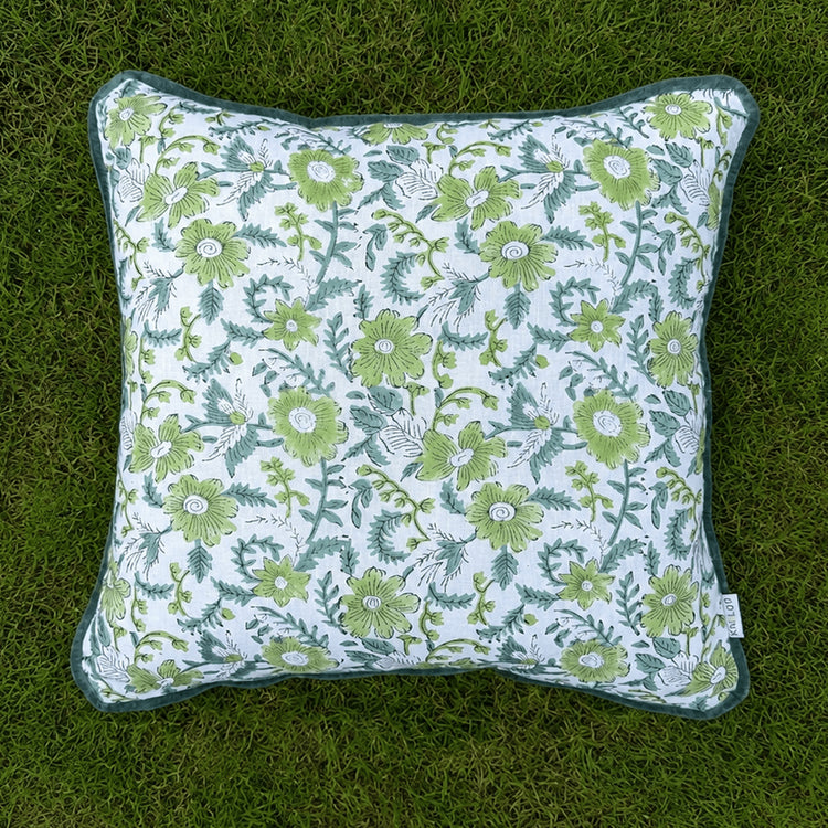 Hand Block Printed Cushion Cover with Cotton Velvet Piping | Custom Size