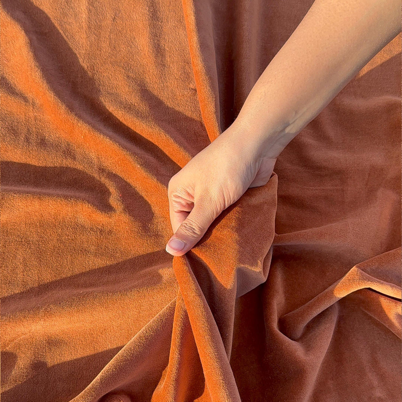Terracotta cotton Velvet Fabric by the yard