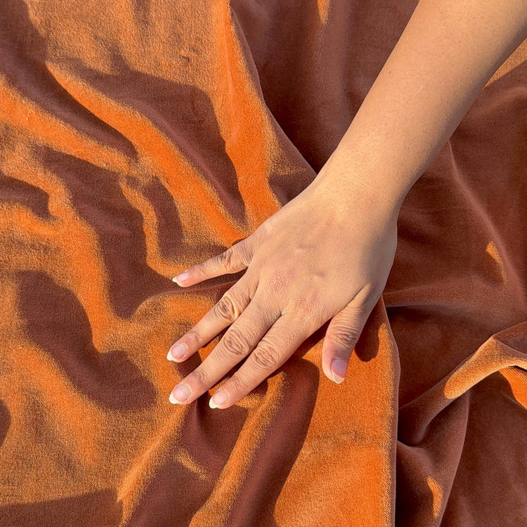 Terracotta cotton Velvet Fabric by the yard