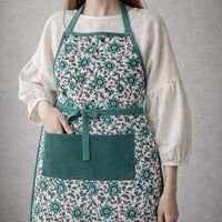 Thumbnail for Handmade Block Print Cotton Apron, Velvet Pocket, Adjustable Straps