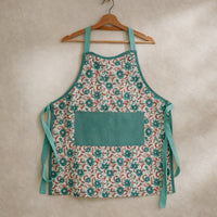 Thumbnail for Handmade Block Print Cotton Apron, Velvet Pocket, Adjustable Straps