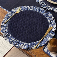 Thumbnail for Navy Blue Hand Block Print Round Tablecloth – Floral Cotton Table Cover, French Country Decor, Boho Wedding Table Linen