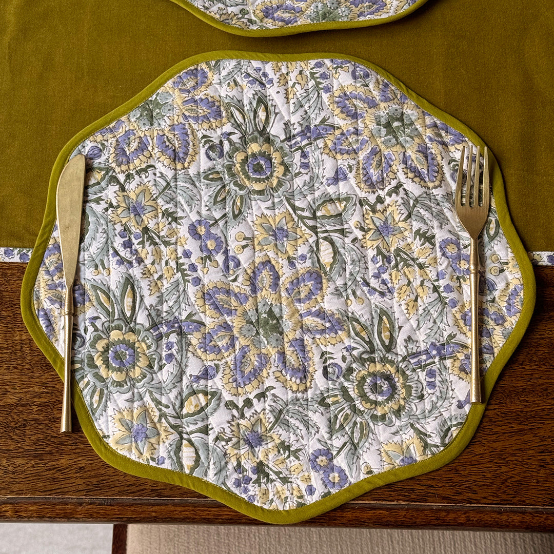 Luxury Velvet Dining Table Set | Custom Table Runner, Wave Border Placemats, Coasters & Napkins