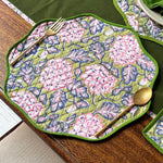 Thumbnail for Moss green Cotton Block Print Placemat Set – Round Wave Piping Table Decor for Dining (Copy)
