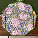Thumbnail for Moss green Cotton Block Print Placemat Set – Round Wave Piping Table Decor for Dining (Copy)