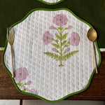 Thumbnail for Handmade Round Cotton Placemats – Block Print Dining Table Mats with Wave Edge