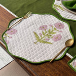Thumbnail for Handmade Round Cotton Placemats – Block Print Dining Table Mats with Wave Edge