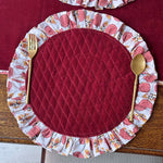 Thumbnail for Floral Block Print Cotton Placemat with Ruffle Border – Quilted Handmade Dining Table Mat