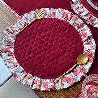 Thumbnail for Hand Block Printed Cotton Quilted Placemats Set of 4 with Napkins & Floral Table Runner | Wedding Table Decor