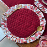 Thumbnail for Floral Block Print Cotton Placemat with Ruffle Border – Quilted Handmade Dining Table Mat