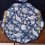 Thumbnail for Handmade Round Cotton Placemats – navy Block Print Dining Table Decor Set