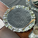 Thumbnail for Sage cotton velvet placemat with hand-block-print cotton ruffle