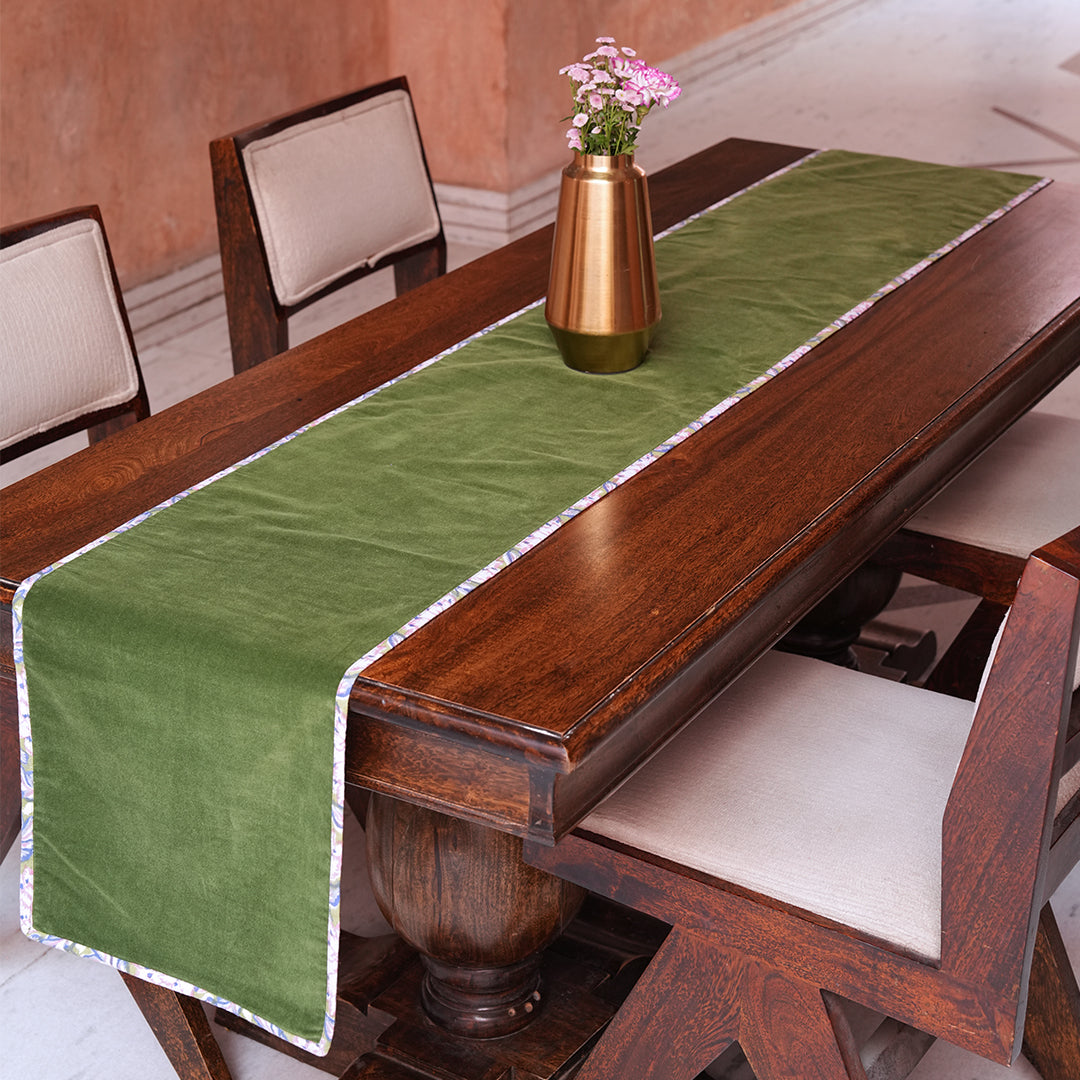 Hand Block Print Table Runner Set | Velvet & Cotton Placemats with Napkins | Floral Handmade Dining Table Decor | Elegant Table Linen Set (Copy)