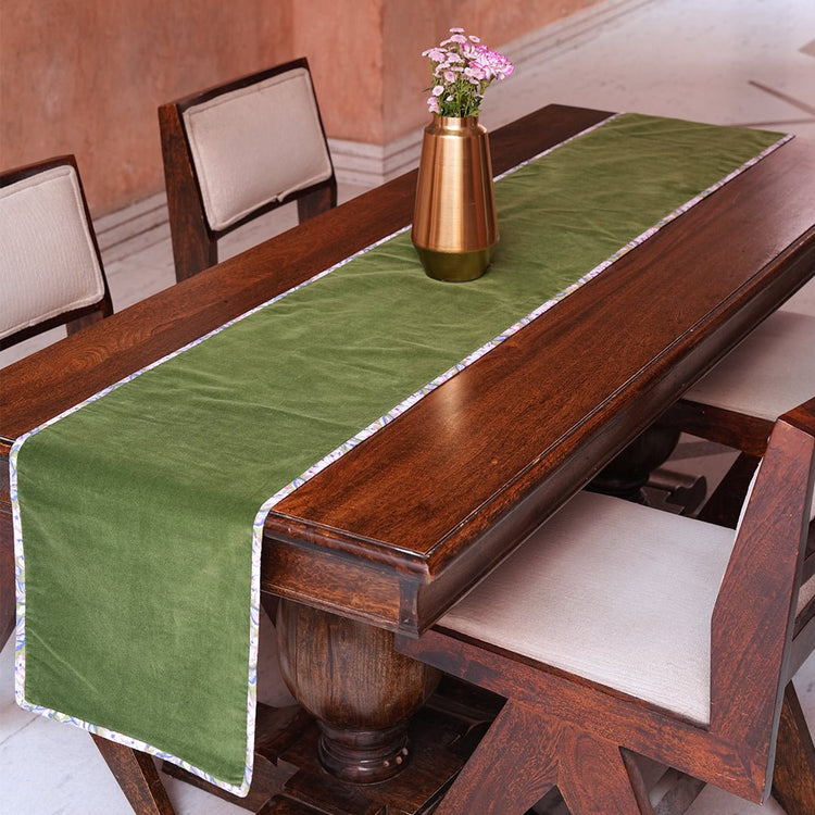 Hand Block Print Table Runner Set | Velvet & Cotton Placemats with Napkins | Floral Handmade Dining Table Decor | Elegant Table Linen Set