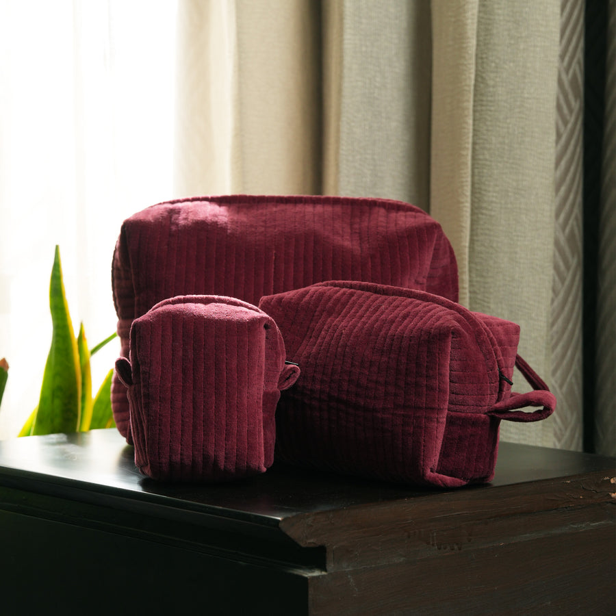 Velvet Quilted Makeup Travel Pouch Handmade Cosmetic Bag Luxury Velvet Travel Bag Makeup Skincare Organizer | Coin purse Set Of 3