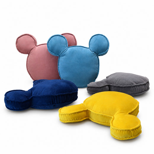 Velvet Mickey Mouse ear-shaped floor cushion group in multiple colors