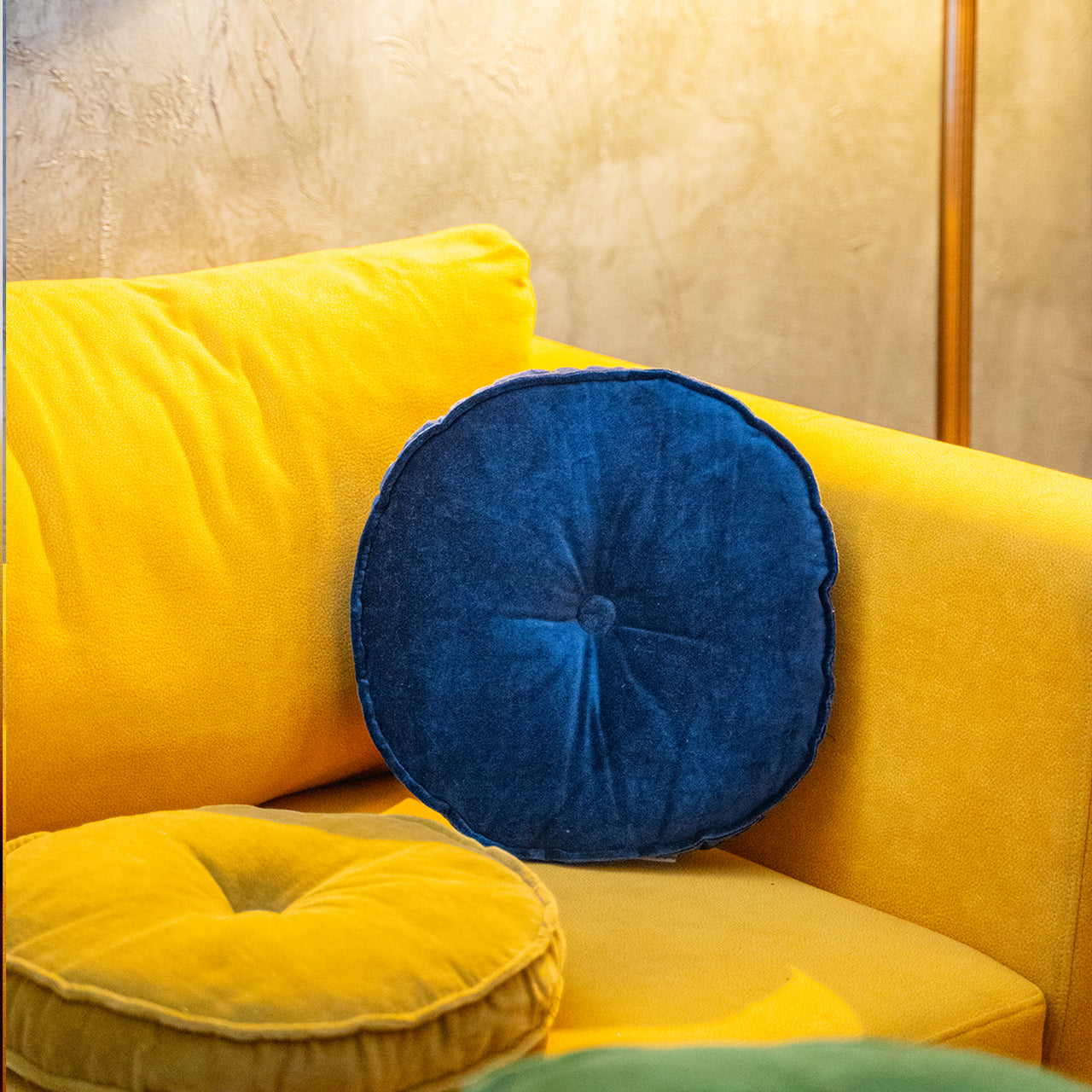 Round Cotton Velvet Throw Pillow | Tufted Decorative Cushion for Sofa & Bed