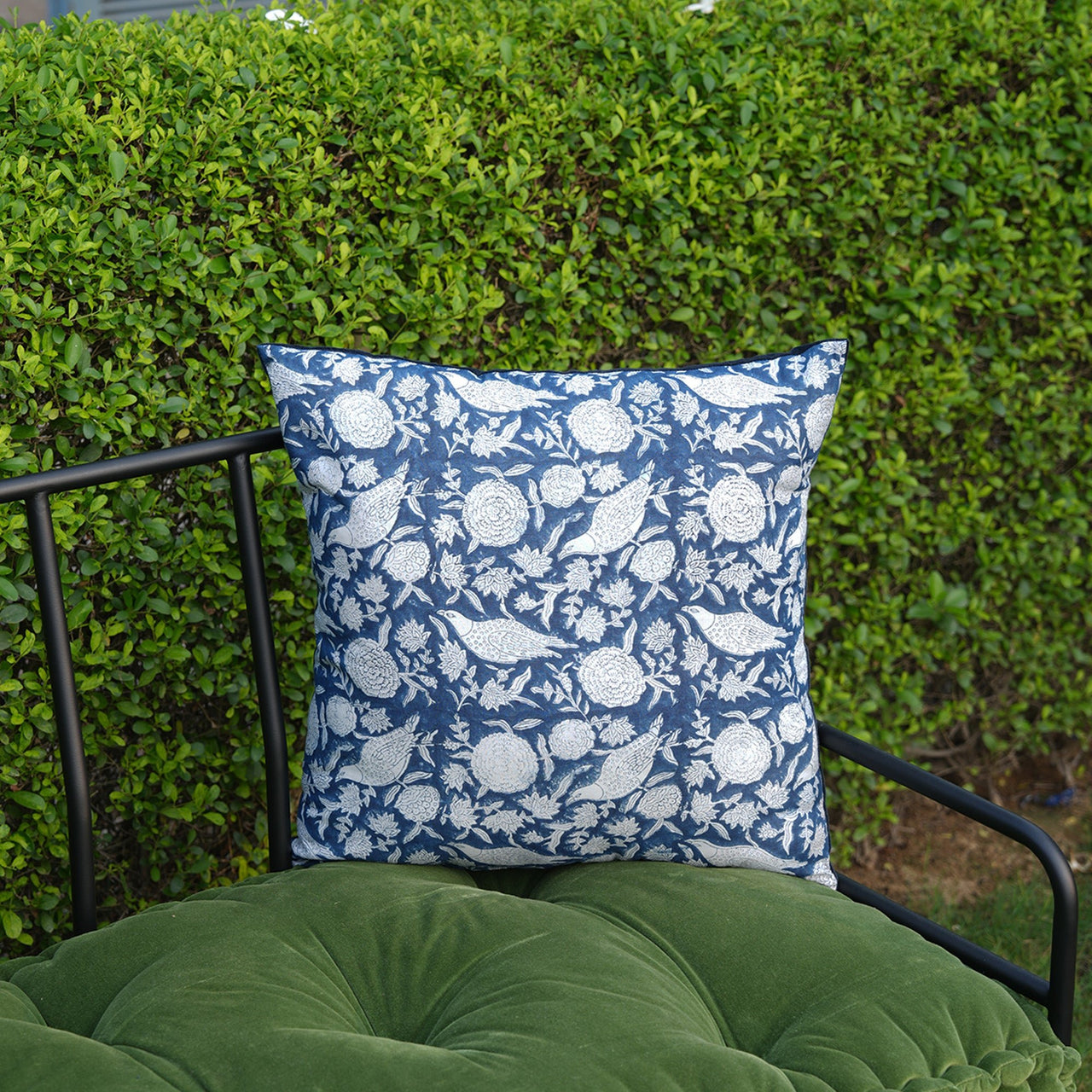 Reversible Velvet Pillow Cover, Handblock Cotton Cushion Case