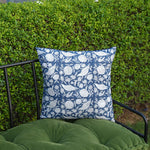 Thumbnail for Navy reversible pillow cover, hand block printed floral and bird pattern side
