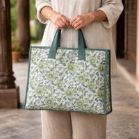 Thumbnail for Cotton printed Velvet Cotton Quilted Tote Bag: flower Print, Boho Indian Style