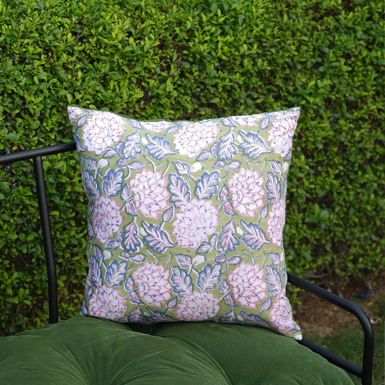Reversible Velvet Pillow Cover, Handblock Cotton Cushion Case