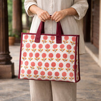 Thumbnail for Cotton printed Velvet Cotton Quilted Tote Bag: flower Print, Boho Indian Style