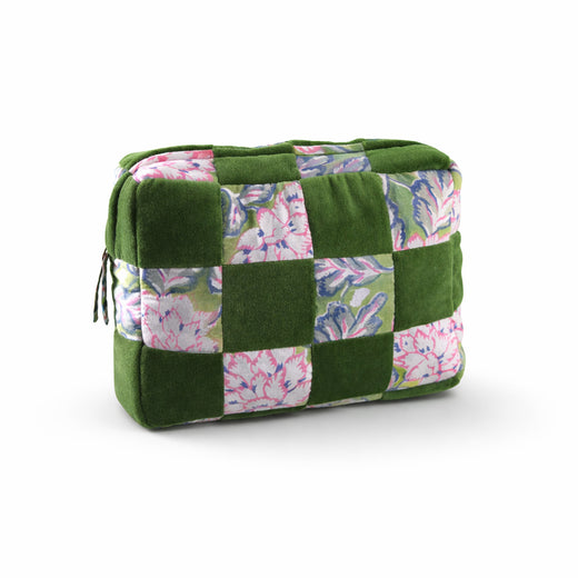 Handmade Quilted Velvet & Block Print Pouch – Travel Makeup Bag | Soft Cosmetic Organizer | 7 Color Options