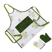 Thumbnail for Handmade Block Print Cotton Apron, Velvet Pocket, Adjustable Straps