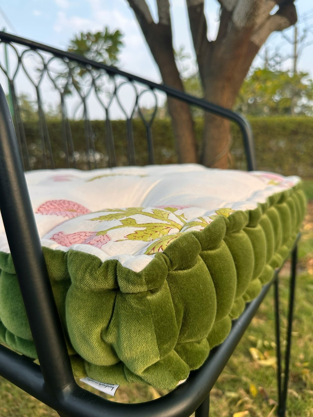 Handmade U - Shape Chair Cushion with Ties white Flowers Print