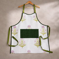 Thumbnail for Handmade Block Print Cotton Apron, Velvet Pocket, Adjustable Straps
