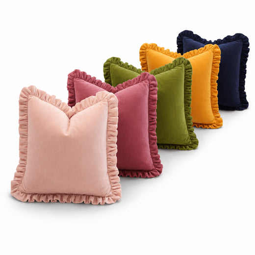Cotton Velvet Ruffle Cushion Cover | Soft Decorative Throw Pillow, 48 Colors, Custom Sizes Available