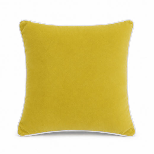 Yellow White piping Cotton Velvet Cushion Cover