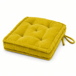 Thumbnail for Yellow Velvet square Chair pad with ties