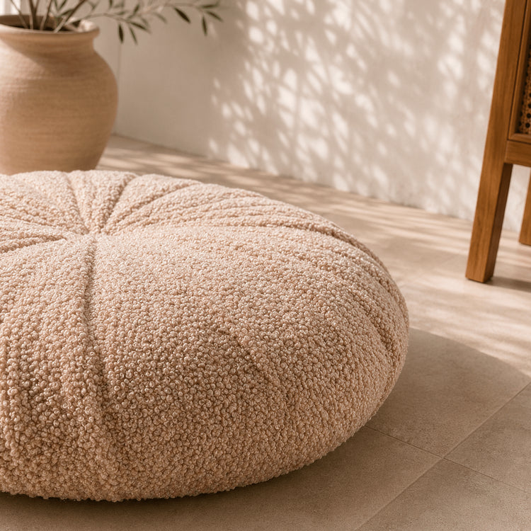 Boucle Round Cushion | Handmade Teddy Accent Pillow for Sofa, Bed & Chair
