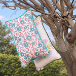 Thumbnail for Floral Hand Block Print Cotton Lumbar Pillow Cover with Velvet Piping