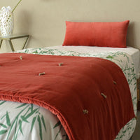 Thumbnail for Burnt Orange Cotton Velvet Bed Runner | Hand-Tucked Bed Scarf with Tassels | Luxury Sofa Throw