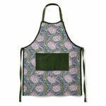 Thumbnail for Moss Green Peony Floral Hand Block Print Apron with Velvet Pocket, Adjustable Straps